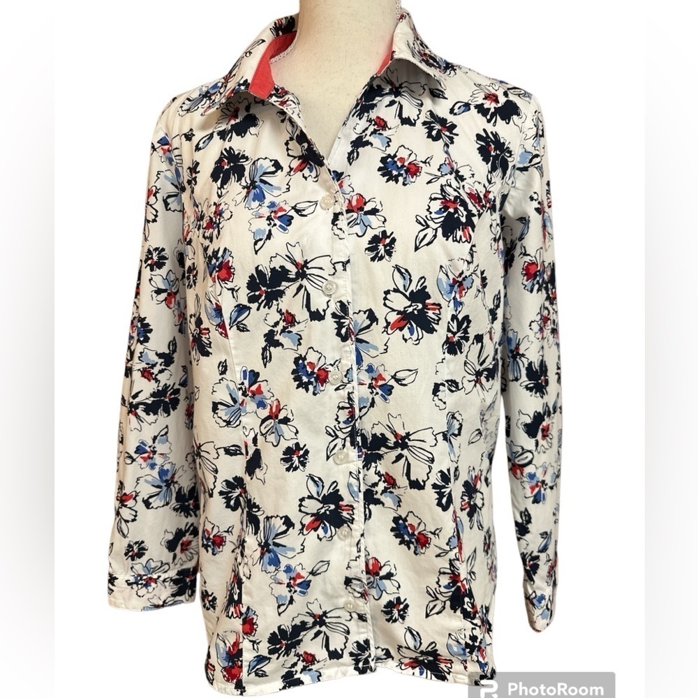 Christopher & Banks Button-down Floral Spring/Summer Cotton Blouse PM